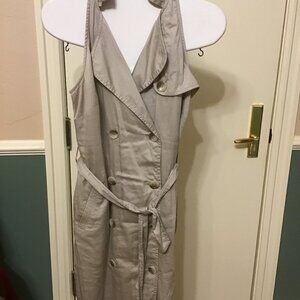 Ann Taylor Tan Short Sleeve Double-Breasted Dress